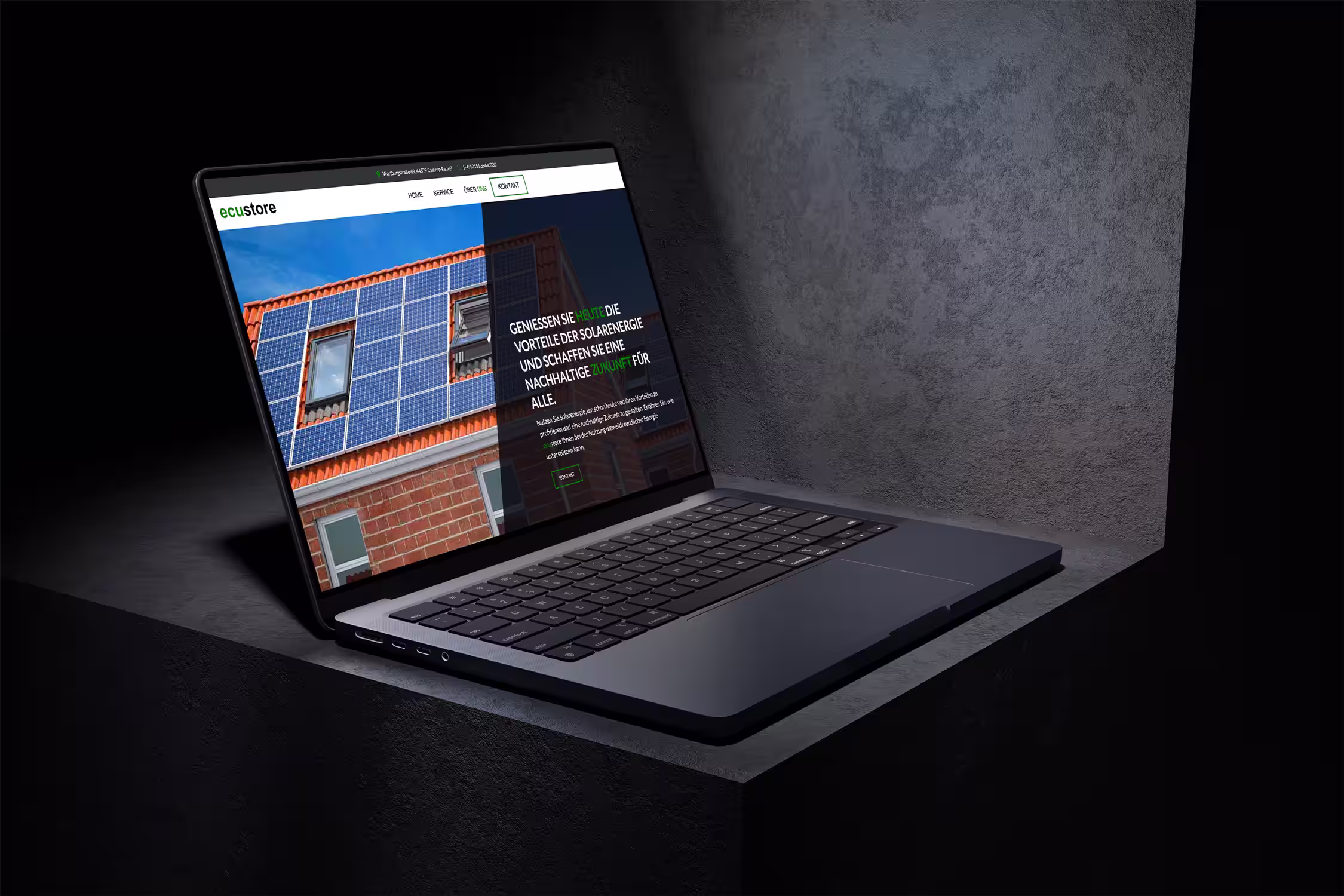 ecustore, dargestellt in einem Laptop-Mockup